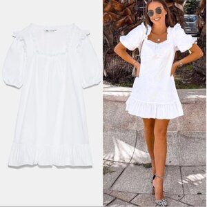 Zara square neck poplin dress Size S NWT